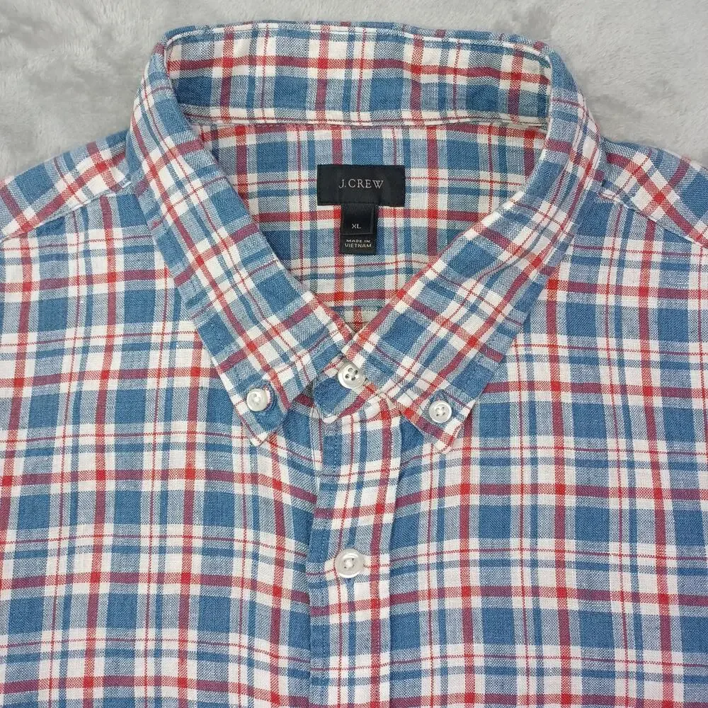 J. CREW Baird McNutt 100% Irish Linen Shirt Mens XL Plaid Vintage Button Down